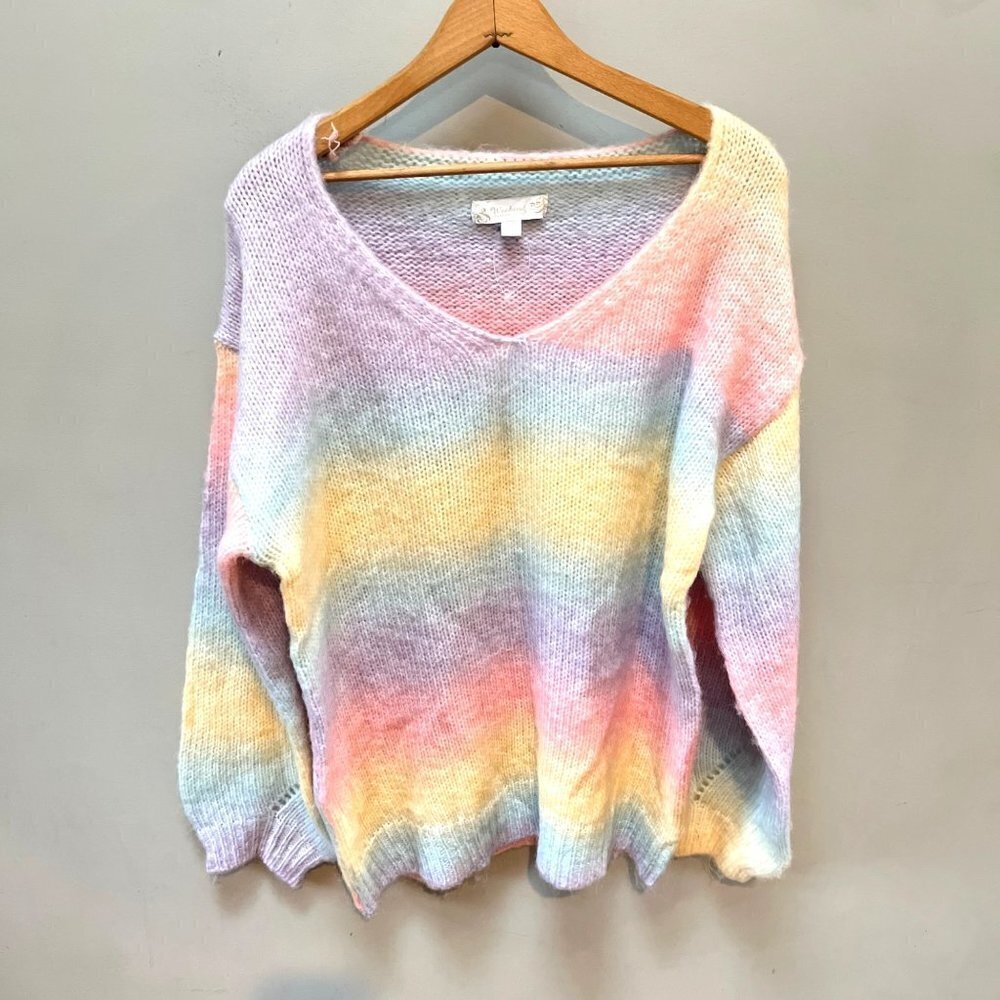 Weekend Suzanne Betro Cotton Candy Pastel Rainbow Ombre‎ Sweater- Size L/XL